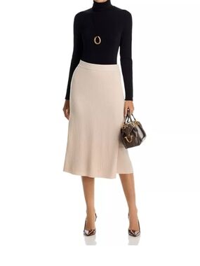 Classic Ribbed Knit Midi Skirt in Cream
